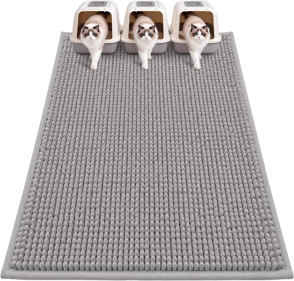 Pieviev Soft Chenille Cat Litter Box Mat, Ultra Absorbent - Grey / XXL-48''X36''