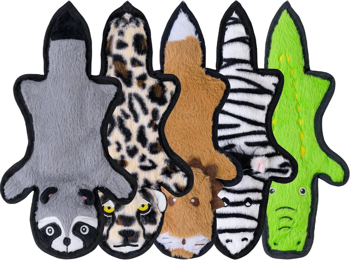 No Stuffing Dog Toys Crinkle Squeaky - Assorted 5 Pack / Small