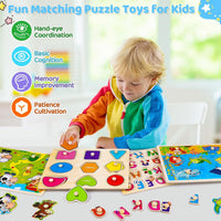Wooden Peg Puzzles for Kids 3 4 Year Old, Shapes, Alphabet - image 2
