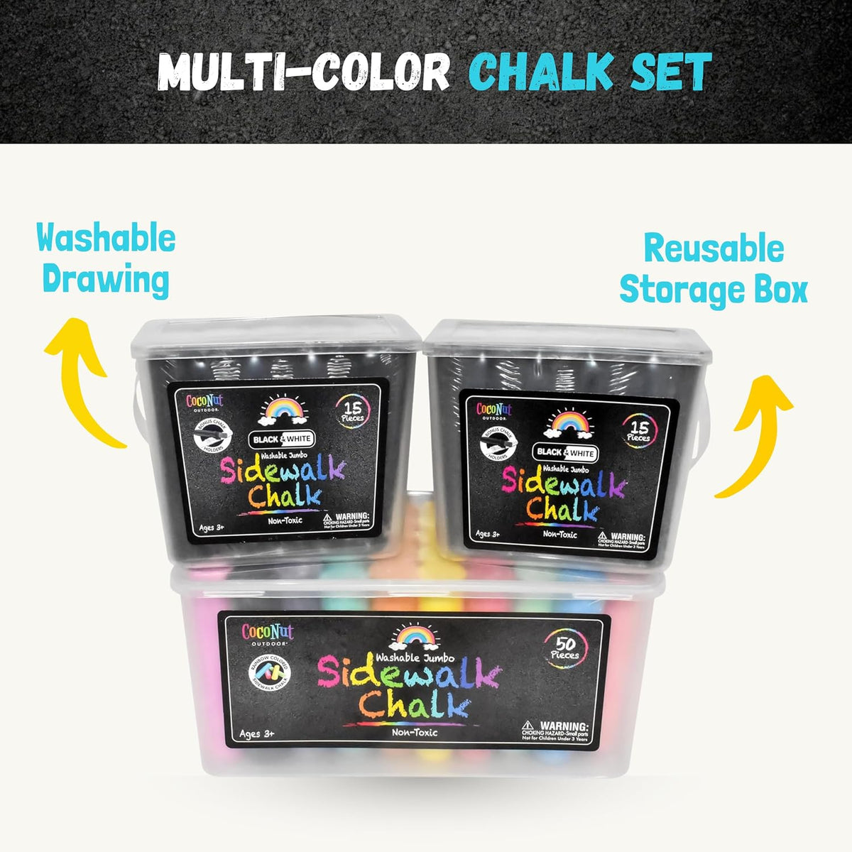 CocoNut Outdoor jumbo sidewalk chalk bucket with 40 thick chalk sticks in 7 colors - view 24