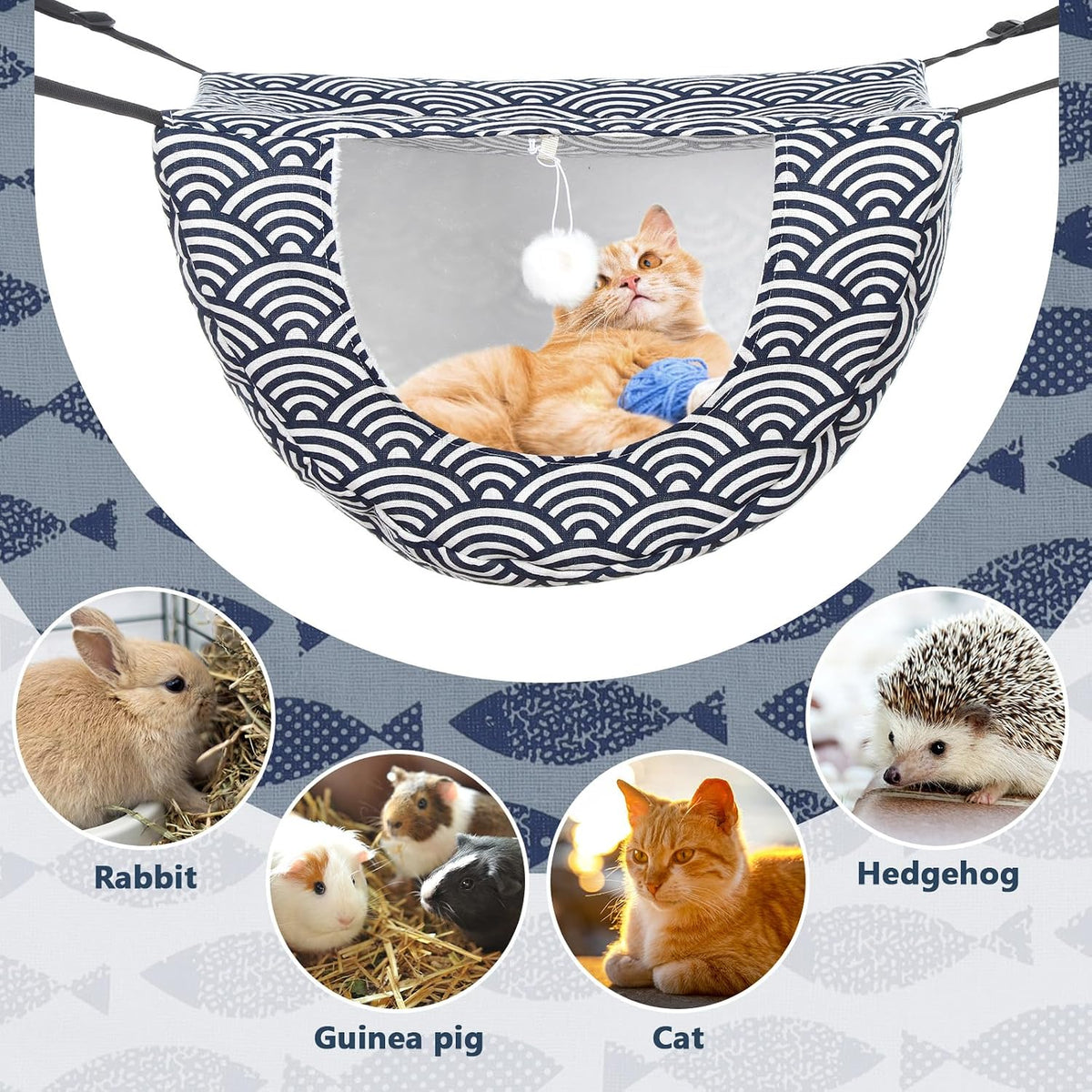 Unittype 2 Pieces Cat Cage Hammock Hanging Pet Bed, 2 Styles - Fish / 2 - image 4