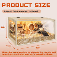 Hamster Cage Chewproof, Large Hamster Cages and Habitats - Natural Oak Wood / 32.0"L x 16.0"W x 16.0"H / Openable Wooden Roof - image 3