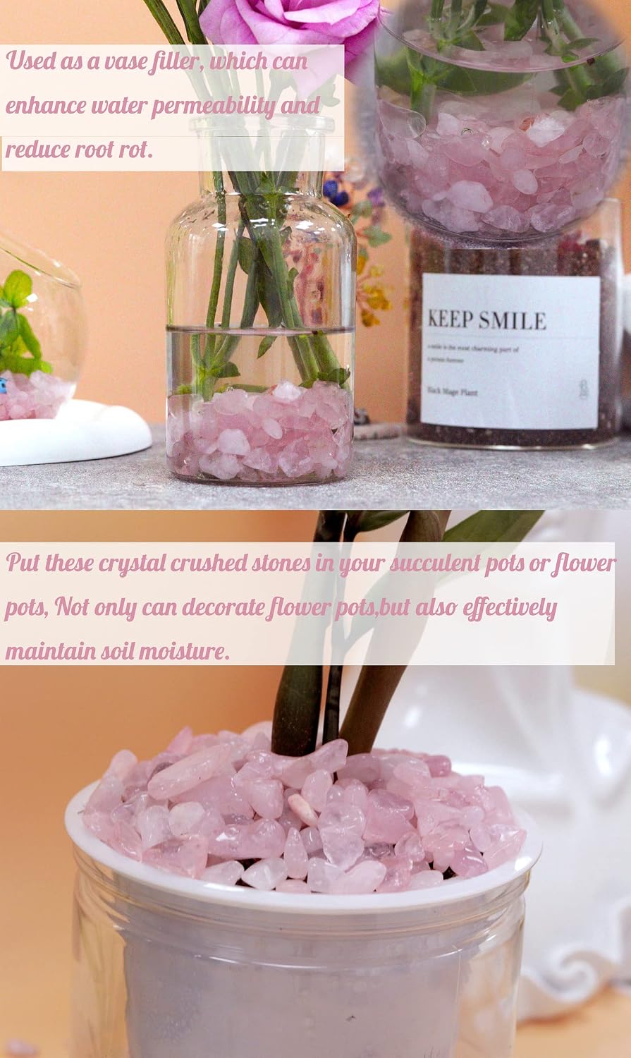 Fluorite Aquarium Gravel Rocks Natural Tumbled Healing Crystal Chips - Rose Quartz / 0.44 Pound - image 3