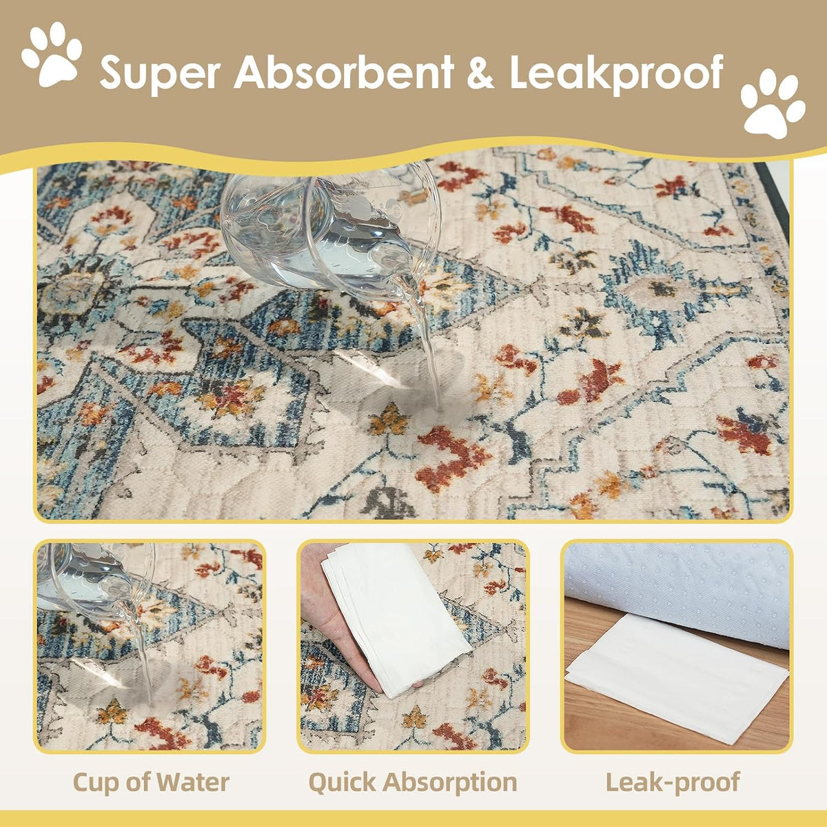 Washable Pee Pad for Dogs - White Medallion / 72" x 72" (1 Pack) - image 4