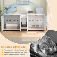 Gaomon Litter Box Enclosure with Double Cage, Cat House,Hidden Litter Box Enclosure Furniture for 2 Cats, Wooden Enclosed Cat Litter Box Furniture,55”L x 17.7”W x 22.5”H,White