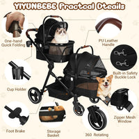 Foldable Double Pet Stroller for 2 Small Medium Cats Dogs – Essentials for Cats - Black / Double - image 4