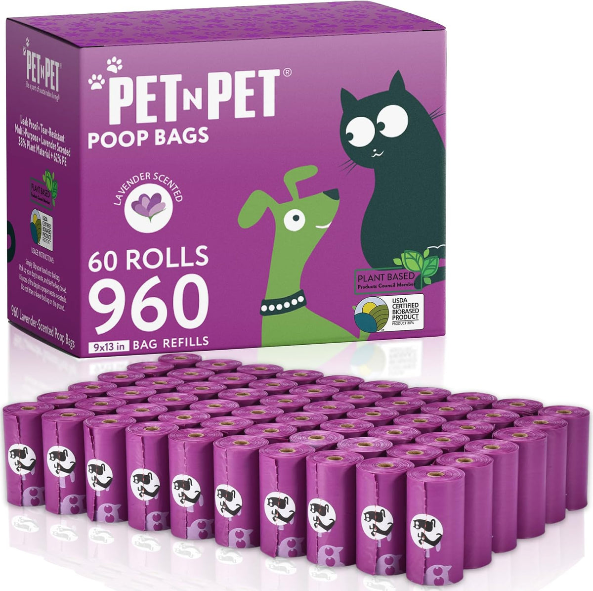 Pet N Pet Poop Bags for Dogs Rolls, Lavender - 1 Count (Pack of 960)