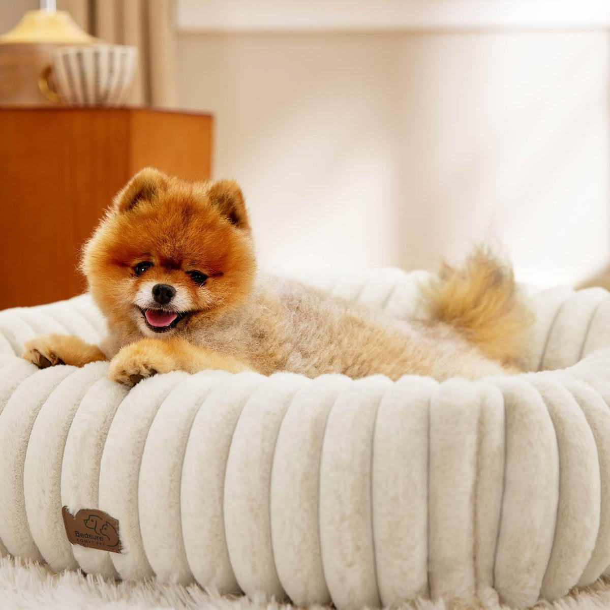 Bedsure ComfyFleece Cute Dog Bed for Small Medium Dogs Washable - M(25" x21" x7") / Cream - image 3