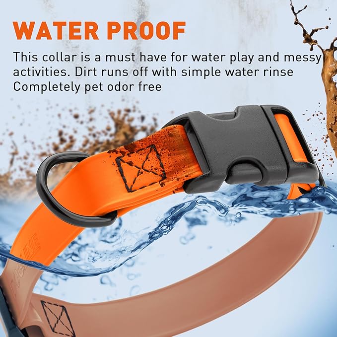 Dogline Biothane Waterproof Dog Collar with Quick Release Buckle Strong Coated Nylon Webbing with Odor- Proof for Easy Care Easy to Clean Fits Small Medium Large Dogs, Orange 5/8" W 9-14" L