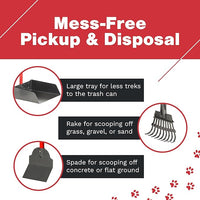 Pooper Scooper for Large Dogs, Small Dogs and Horses, Metal Poop Scooper Set with Long Handle Rake, Spade and Tray for Yard, Grass, Dirt or Gravel, Heavy Duty Aluminum Poop Picker Upper