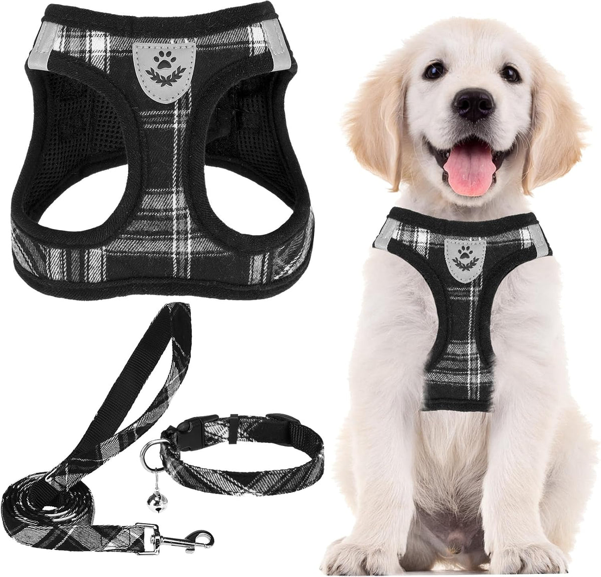 PUPTECK Dog Harness, Collar and Leash Set No Pull for Small Medium Sized – Essentials for Dogs - Black / M (CHEST 16"-18") / Patterned Harness Collar and Leash Set