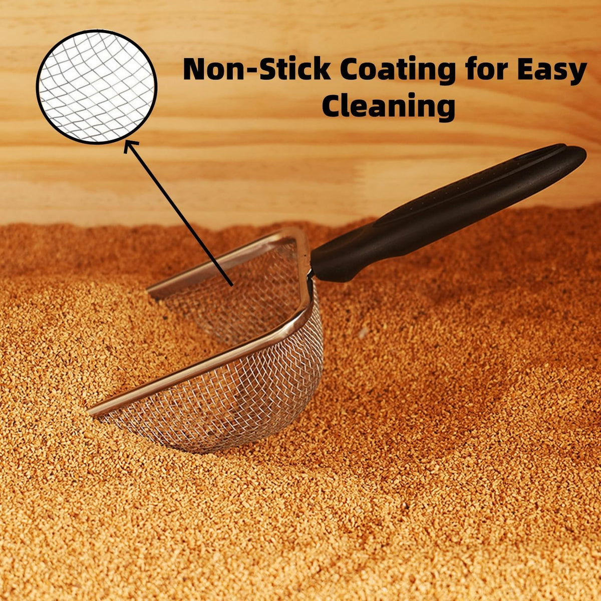 Cat Litter Scoop Stainless Steel Mesh Scooper Long Handle Deep Shovel - Hole:3.8mm/Regular Cat Litter Scoop - image 3