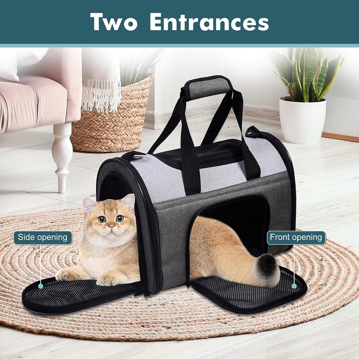 JESPET Soft-Sided Airline-Approved Dog & Cat Carrier Travel Bag – Essentials for Cats - 16.0"L x 10.0"W x 11.0"H / Smoke Grey - image 3