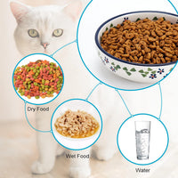 Ceramic Cat Bowls, Howise Pet Bowl Cat Dishes for Food and Water - Floral Blue - image 2