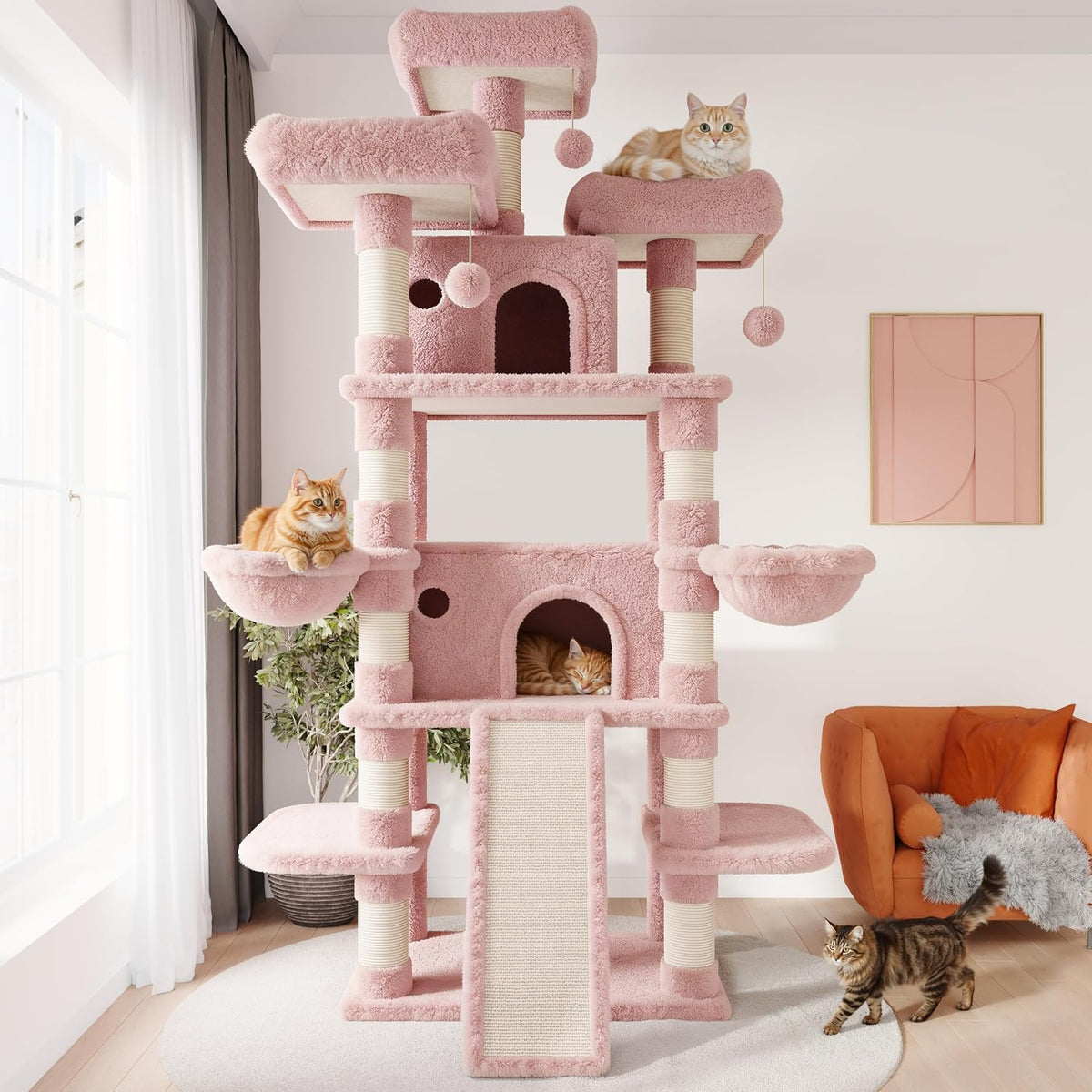 SHA CERLIN 68 Inches Multi-Level Large Cat Tree for Large Kitties/Big - 81in / Pink - image 2