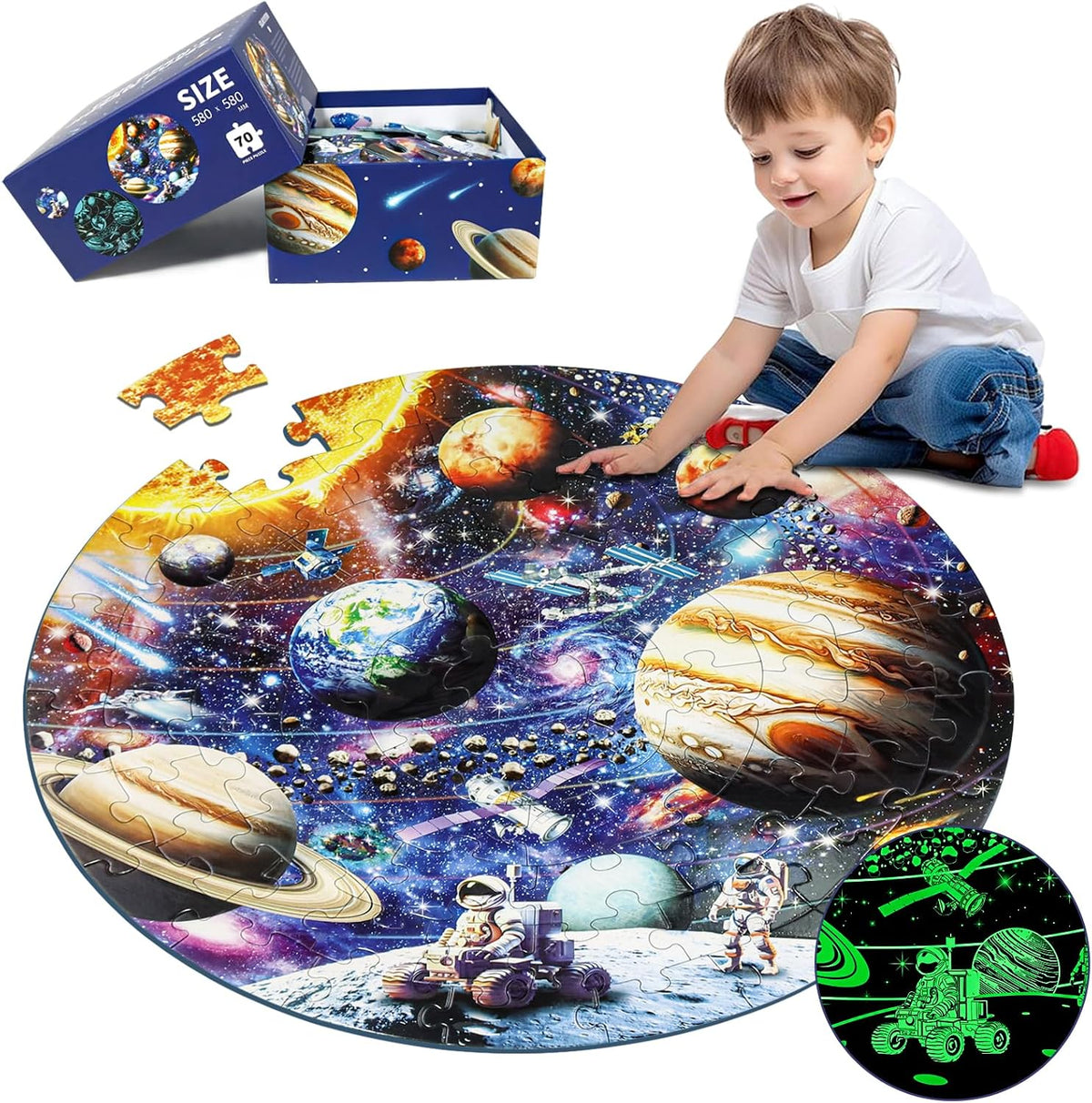 DIGOBAY glow in the dark solar system floor puzzle with planets, astronauts and space probe - view 2