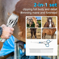 Horse Clippers, Cordless Trimmers Grooming Kit with 2500mAh Battery，Low Noise Heavy Duty Body Clipping Machine with LED Display, Suitable for Horse, Cattle, Cat, Dog with Thick/Tangled Coat
