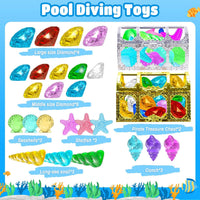 MGparty 24 piece diving gem pool toys with colorful acrylic gems, shells and pirate treasure chest - view 4