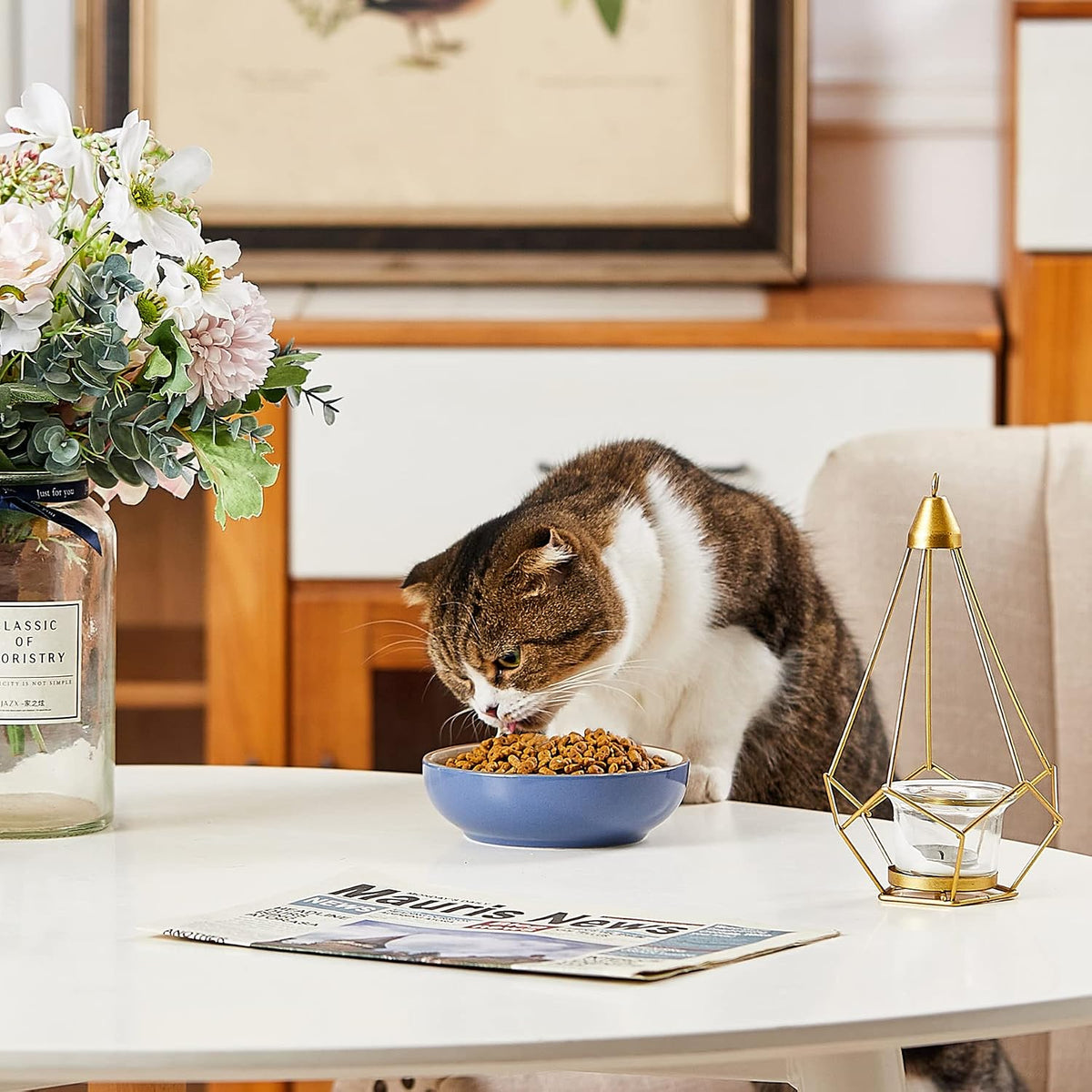 Ceramic Cat Bowls, Howise Pet Bowl Cat Dishes for Food and Water - Navy - image 3