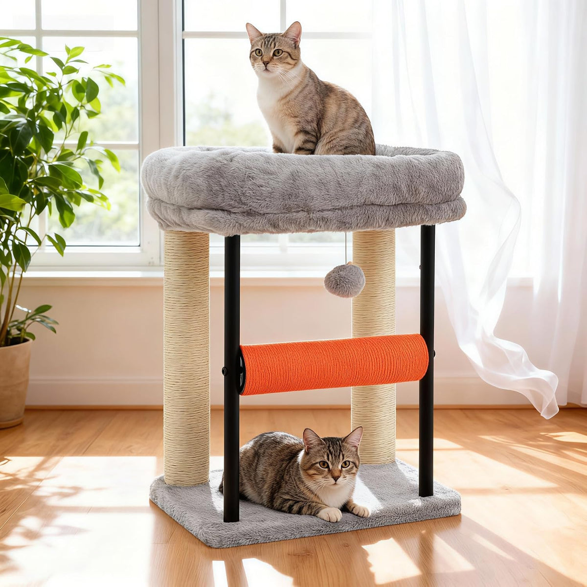 Hey-brother Cat Tree, Sturdy Tower with Sisal-Wrapped Columns - 18.9 inches / Light Gray