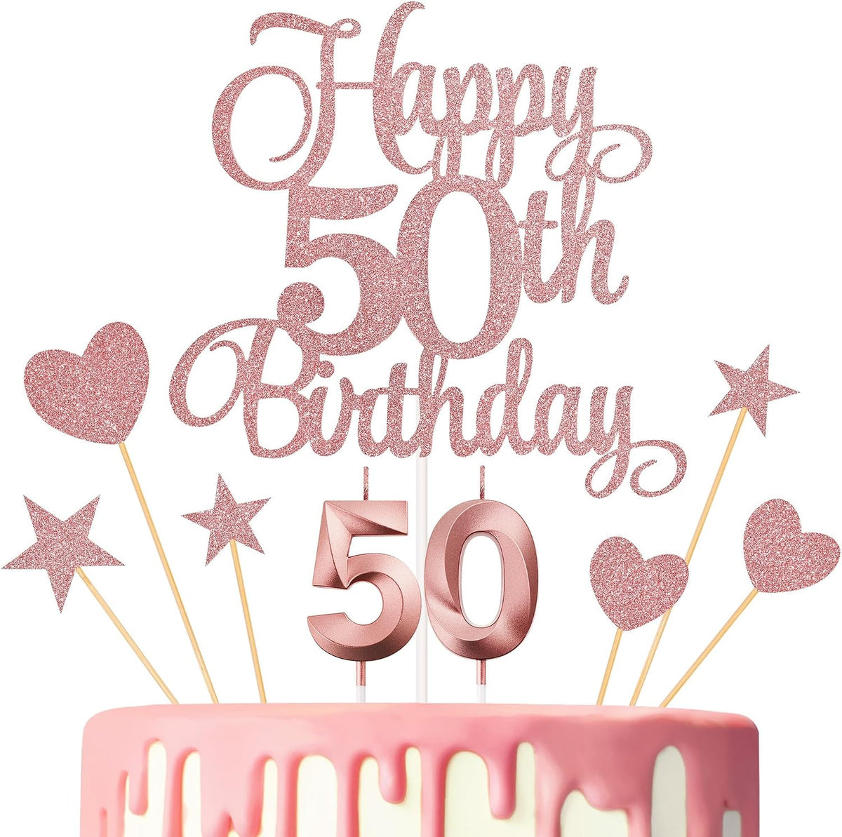 50th Birthday Cake Decorations - Rose Gold