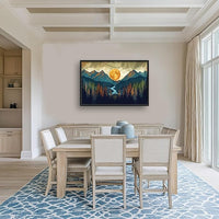 Quorin Boho Mountain Large Wall Art Mountain Landscape Pictures Moon Pine Tree Forest Lake Wall Decor Nature Canvas Print Painting Artwork for Bathroom Living Room Bedroom 36L x 24W
