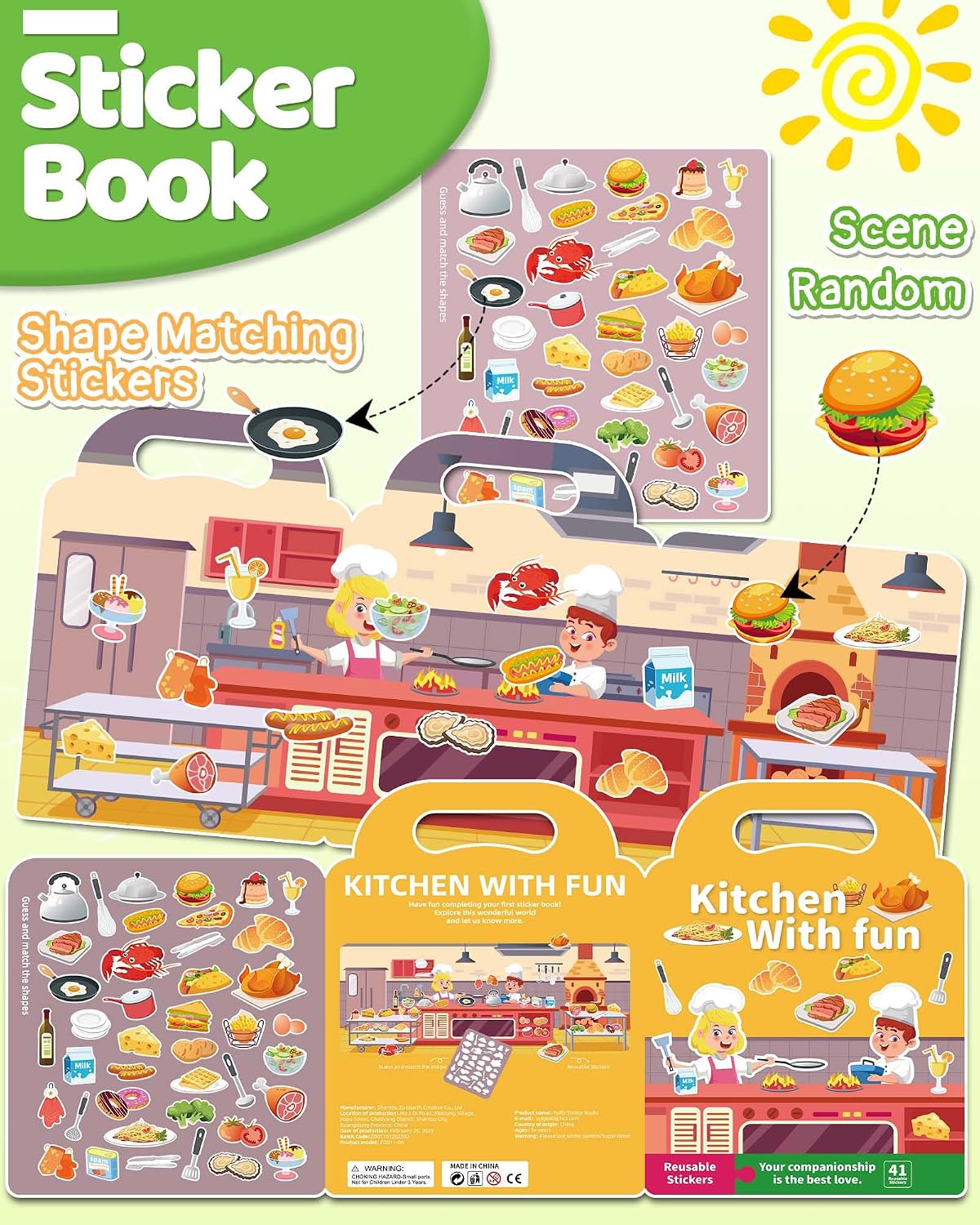 Benresive Reusable Sticker Book, Travel Stickers for Kids - Kitchen - image 2