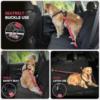 Pawaboo 2Pack Dog Seatbelt for Car, 3-in-1 Dog Seat Belt Bungee, Shockproof Dog Car Tether with Buckle & Hook Latch, Adjustable Reflective Dog Car Harness Leash with 360° Lockable Buckle, Red
