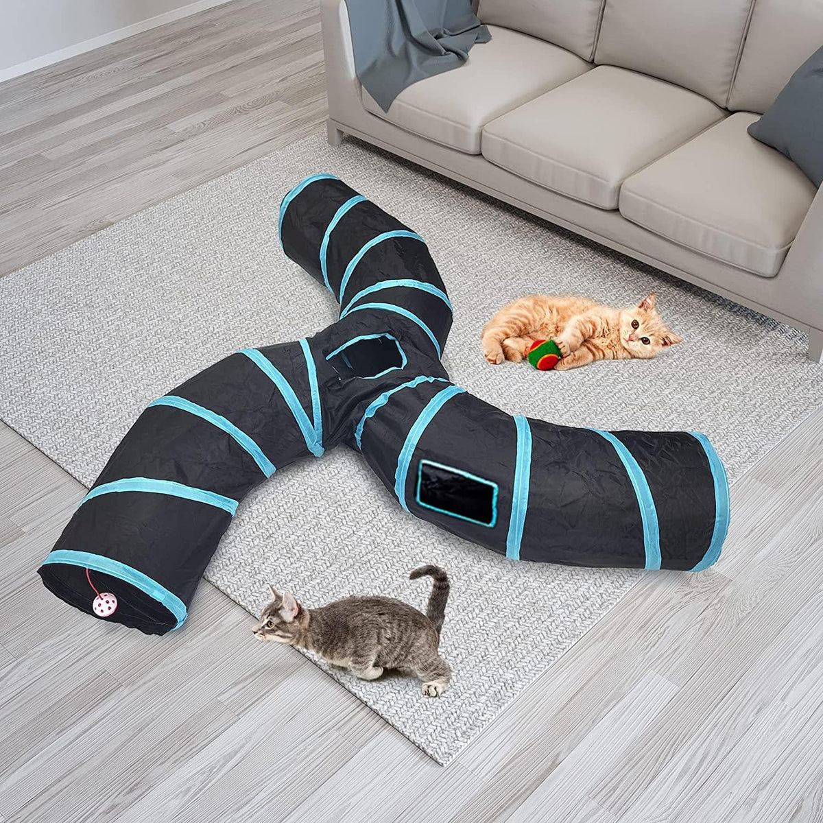 Upgraded Cat Tunnel Toy with 5 peek-a-Boo Windows - 3-way Black - image 2