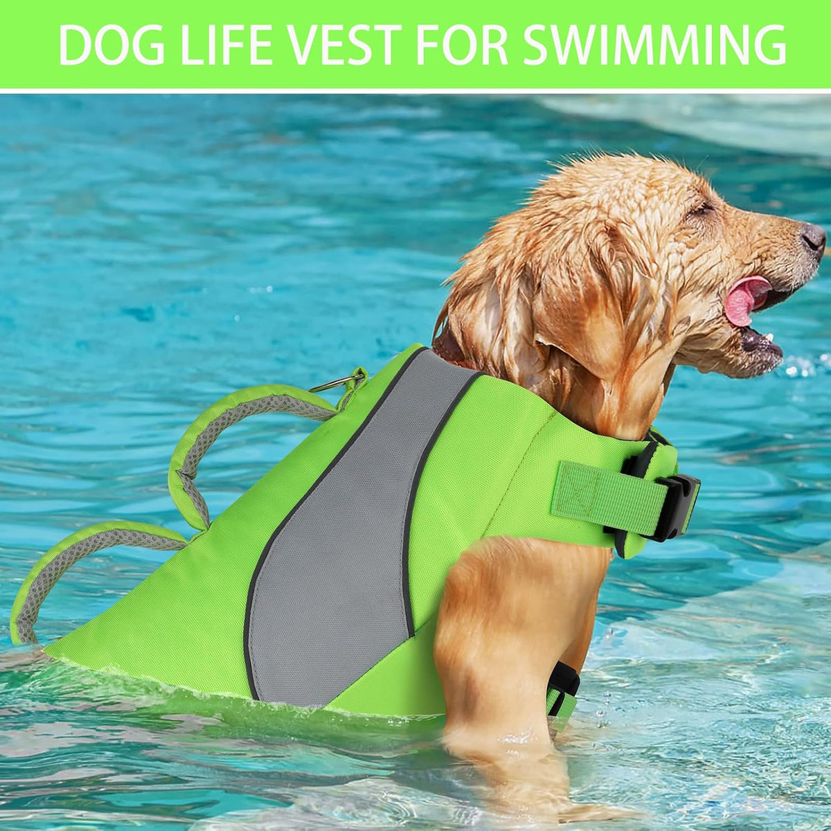 Doglay Dog Life Jacket, Swim Vest for Boating & Swimming - Xl :27.6"-38.6" (Ribcage Girth)- Double Handles / Fluorescent Green+Gray - image 2