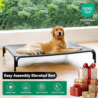 Elevated Dog Bed Raised Outdoor Dog Cot for Extra Large Dogs, Installation Requires No Tools, Frame with Washable Cooling Breathable Mesh Anti-Slip Feet, Indoor Pet Bed, Grey, 48.8 Inches