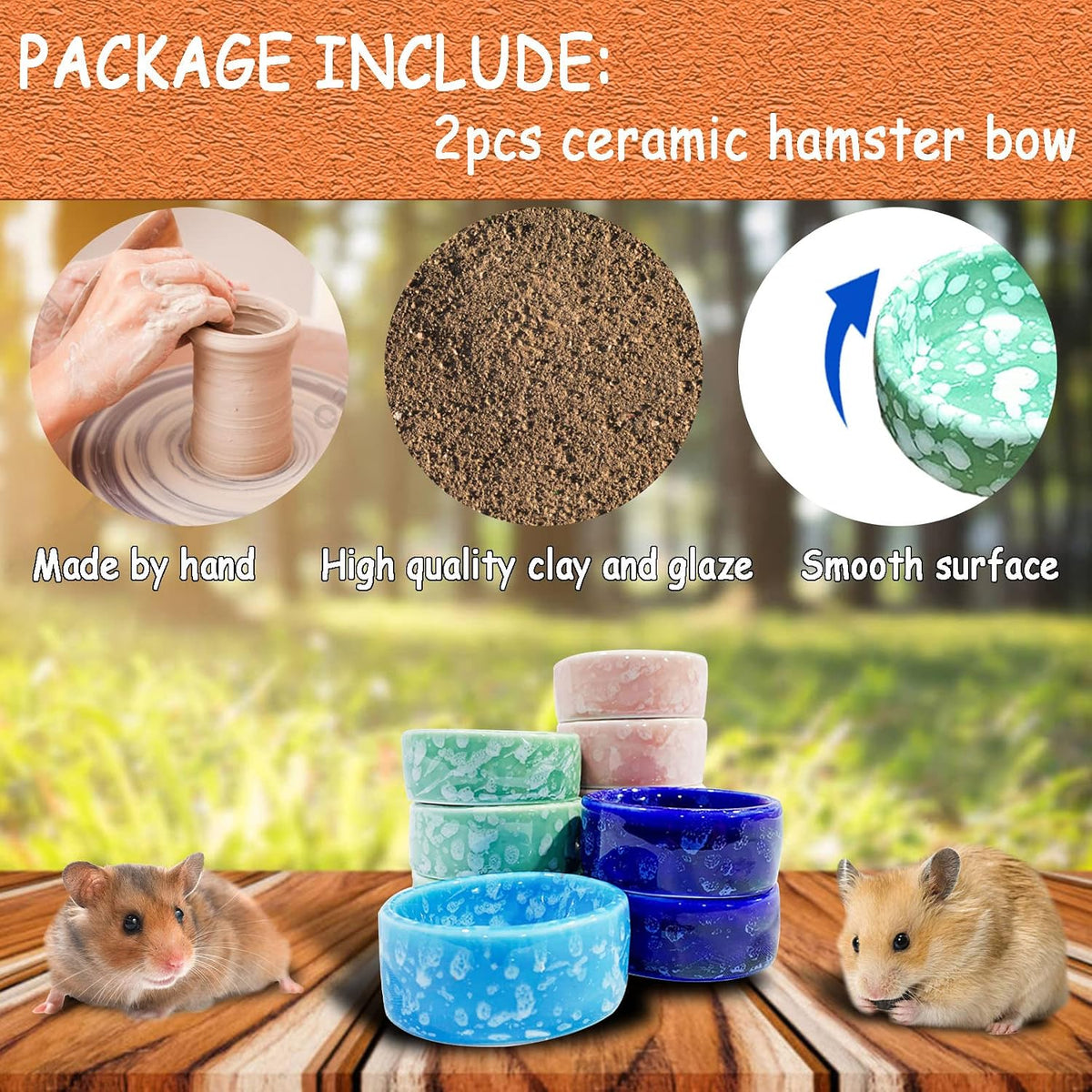 2 Pcs Hamster Food Bowl Guinea Pig Ceramic Water Bowl Small Animal - Navy / 2Pcs:S - image 3