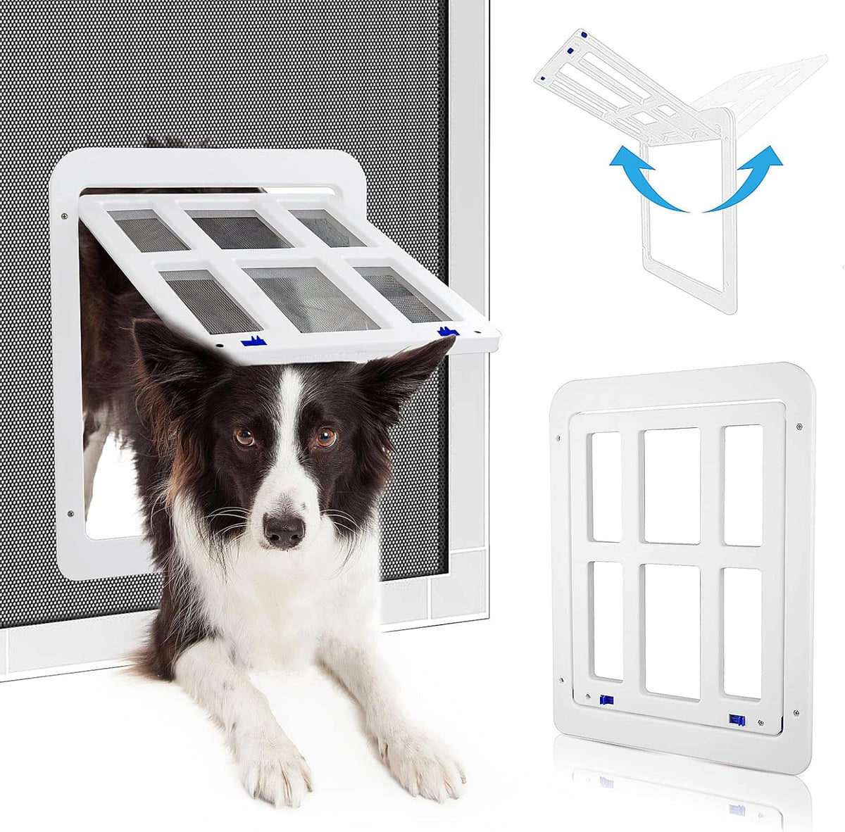 Dog Door for Screen Door, Cat Door Screen Small Dog Door Insert for Sliding Door Easy Install - 11.2" x 14.4" White Large
