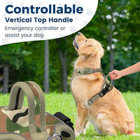 Funfox Dog Harness No Pull, Adjustable Pet Vest Harness, Super Soft Material with Vertical Handle Easy Control, Reflective Night Walking, 2 Leash Clips for Large Dogs, Camo Green, L