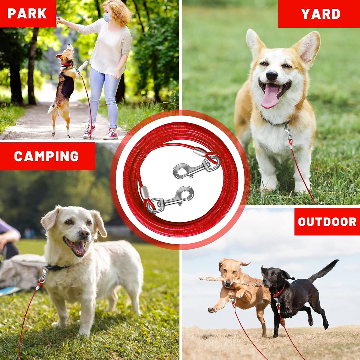 Dog Tie Out Cable, Dog Runner Cable – Essentials for Dogs - 10FT / Red - image 3