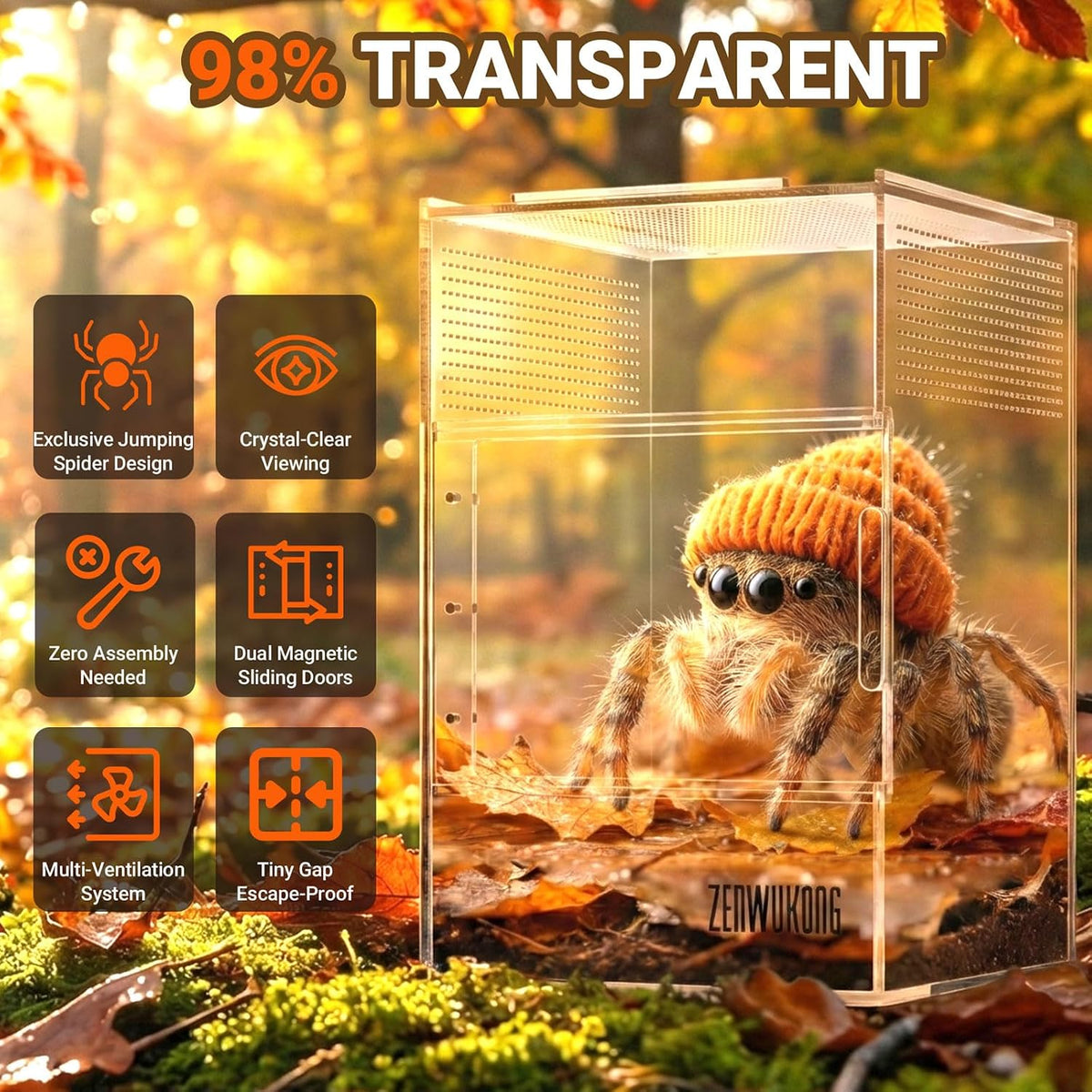 Jumping Spider Enclosure, Acrylic Terrarium Habitat for Spiders - 6x6x9inch - image 2