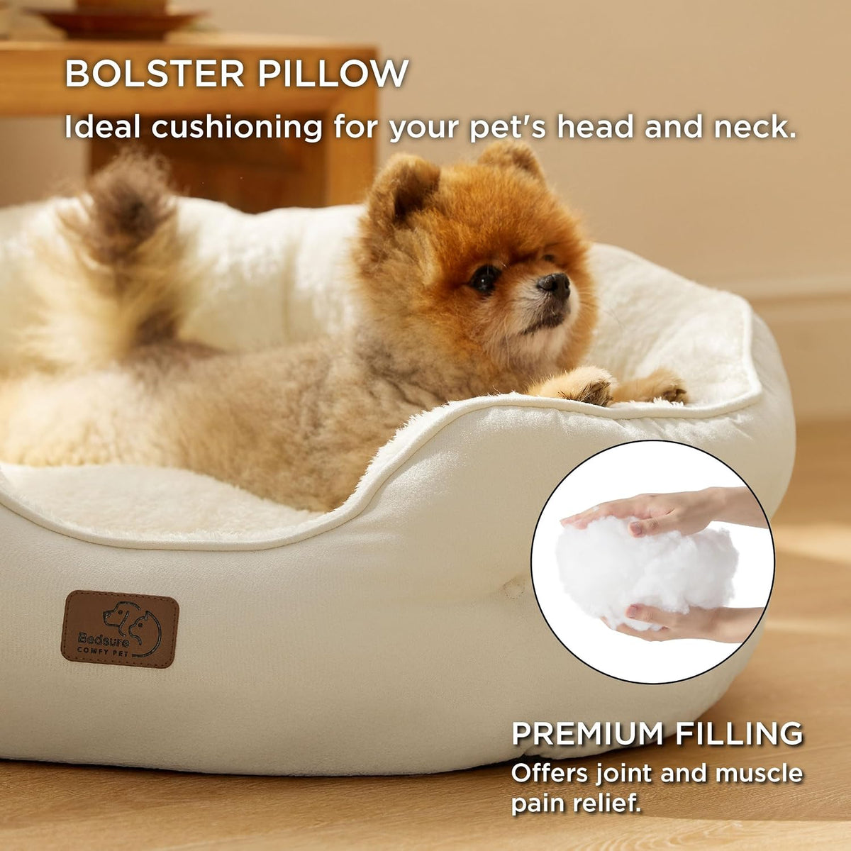 Bedsure Small Dog Bed Washable, Round Cat Beds for Indoor Cats - 25"L x 21"W x 8"Th / Ivory - image 2