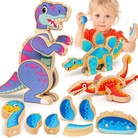 FQKIOMY magnetic wooden dinosaur building blocks in bright colors for kids 3-5 - view 2