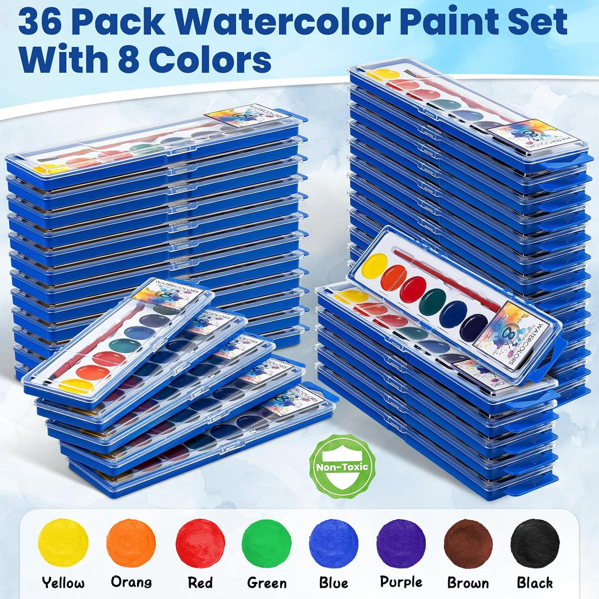 Jyusmile 36-pack washable watercolor paint set with 8 colors and a brush in each box - view 3