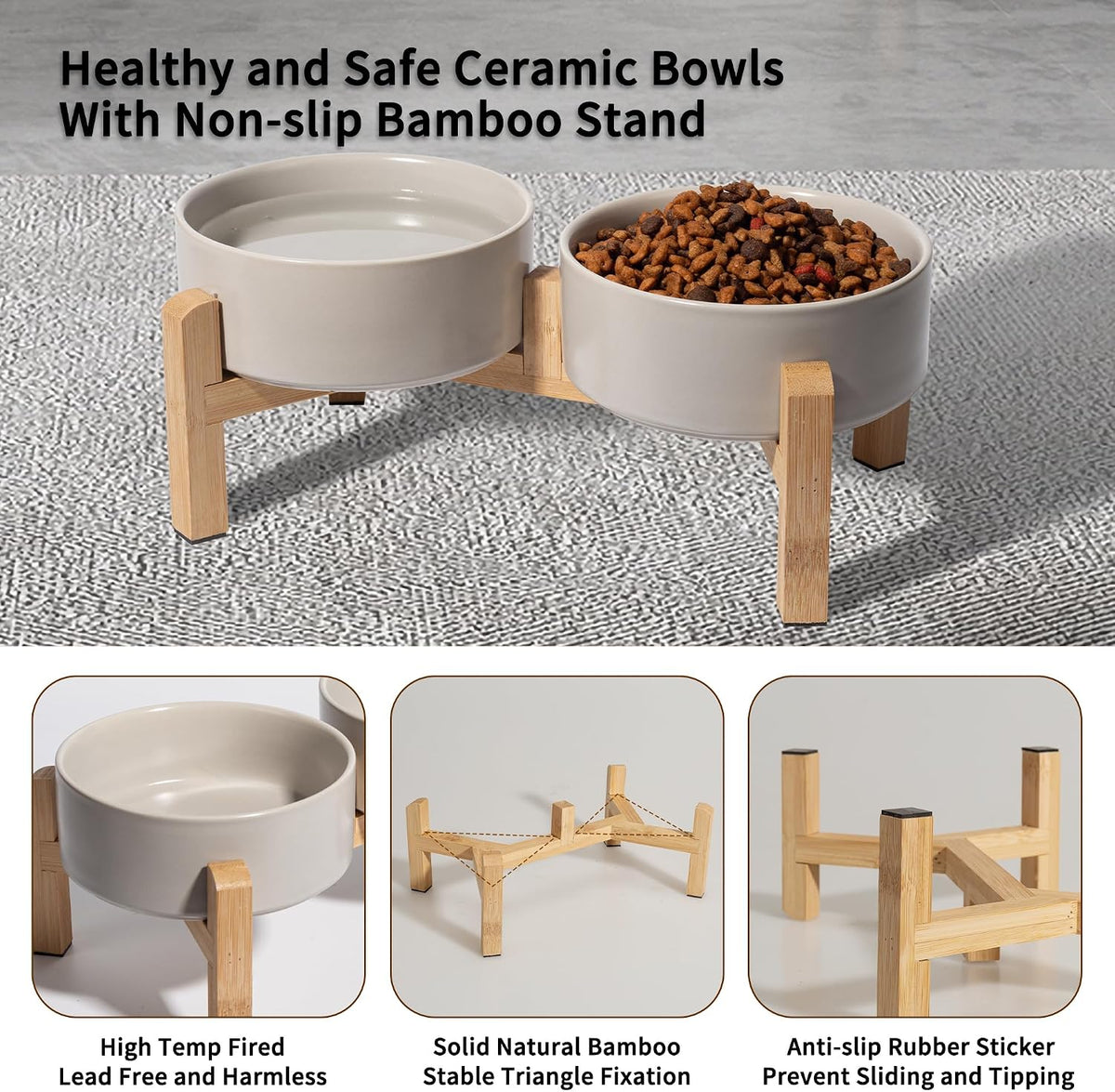 Elevated Ceramic Dog Bowl - Light Gray / Small - image 3