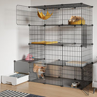 Large four tier metal wire cat cage with separate litter box drawer