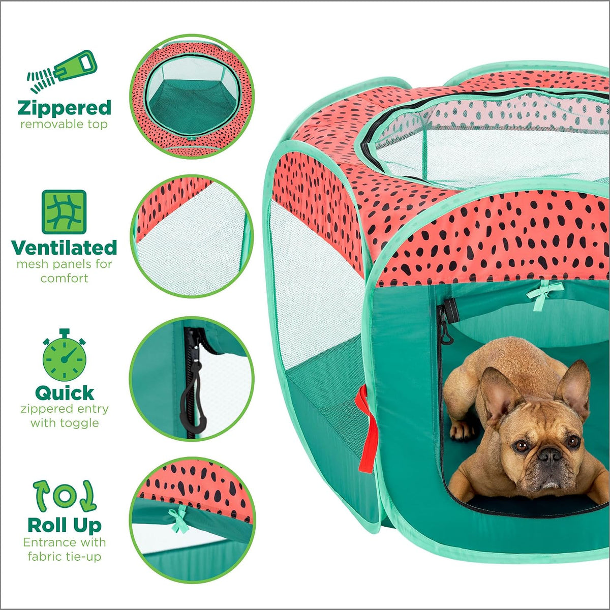 FurHaven Soft-Sided Dog & Cat Playpen - Green & Pink / Small - image 3