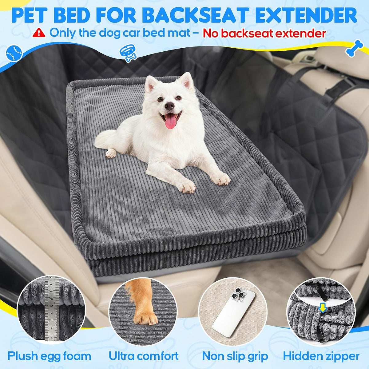 Dog Car Bed, Non-Slip Backseat Extender Pet Mat 50"x24.6"x2" – Essentials for Dogs - XL new（56"Lx28.7"M×2"H) / Dark Gray - image 4