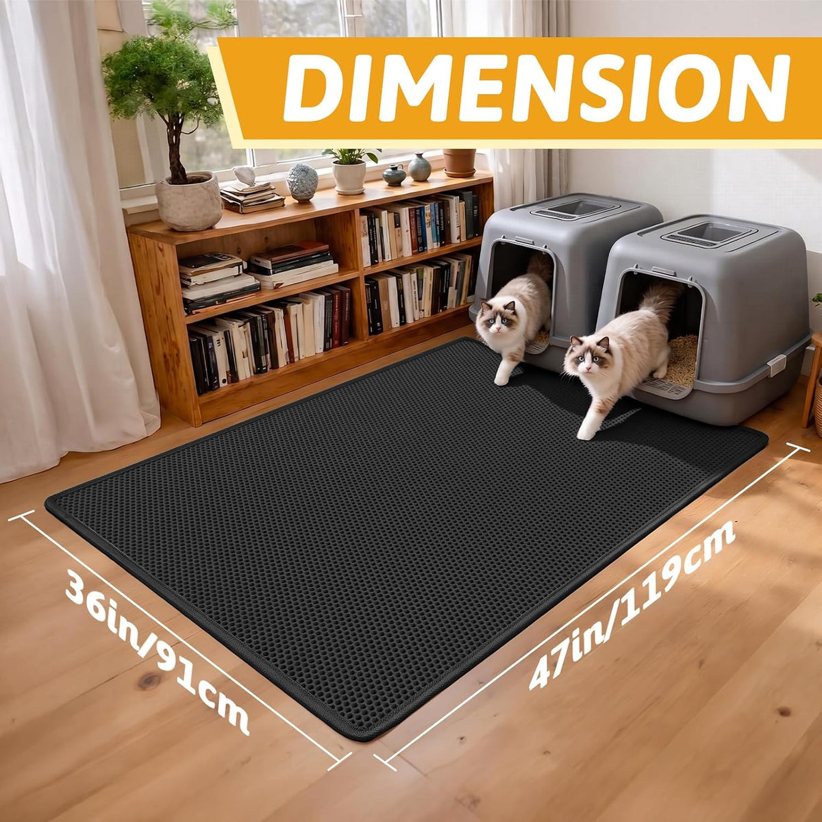 Pieviev Cat Litter Mat, Double-Layer Waterproof Litter Trap - Black / 47x36 Inch - image 2