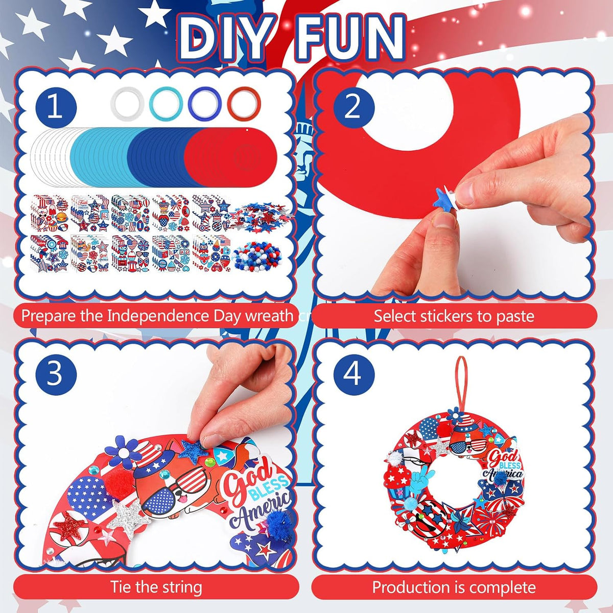 Hollowfly Thanksgiving paper wreath craft kits with gem stickers, ribbons and wool balls - view 25