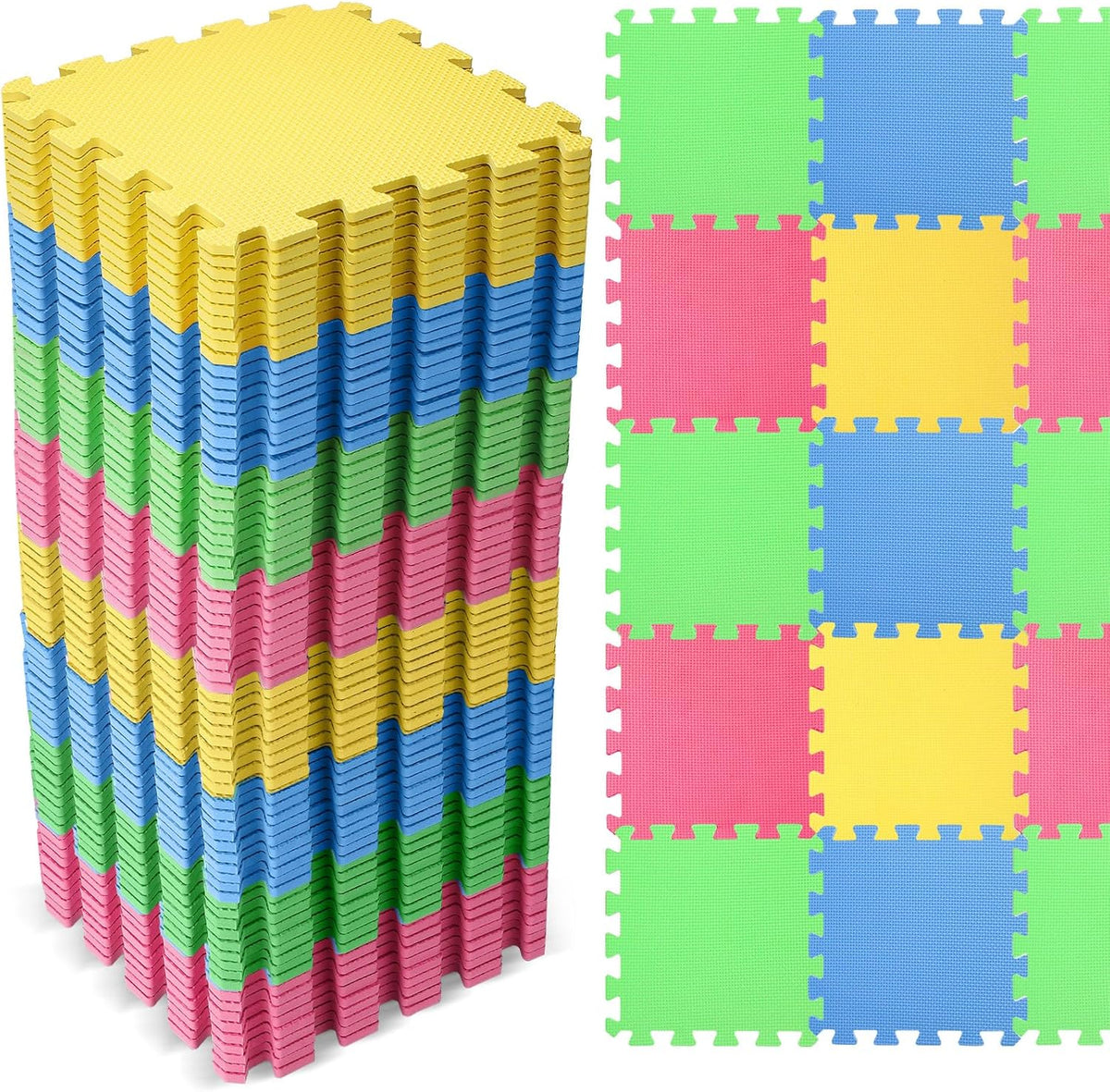 Nuanchu 60 PCS Kids Foam Puzzle Mat, Cream - Green, Blue, Yellow, Red