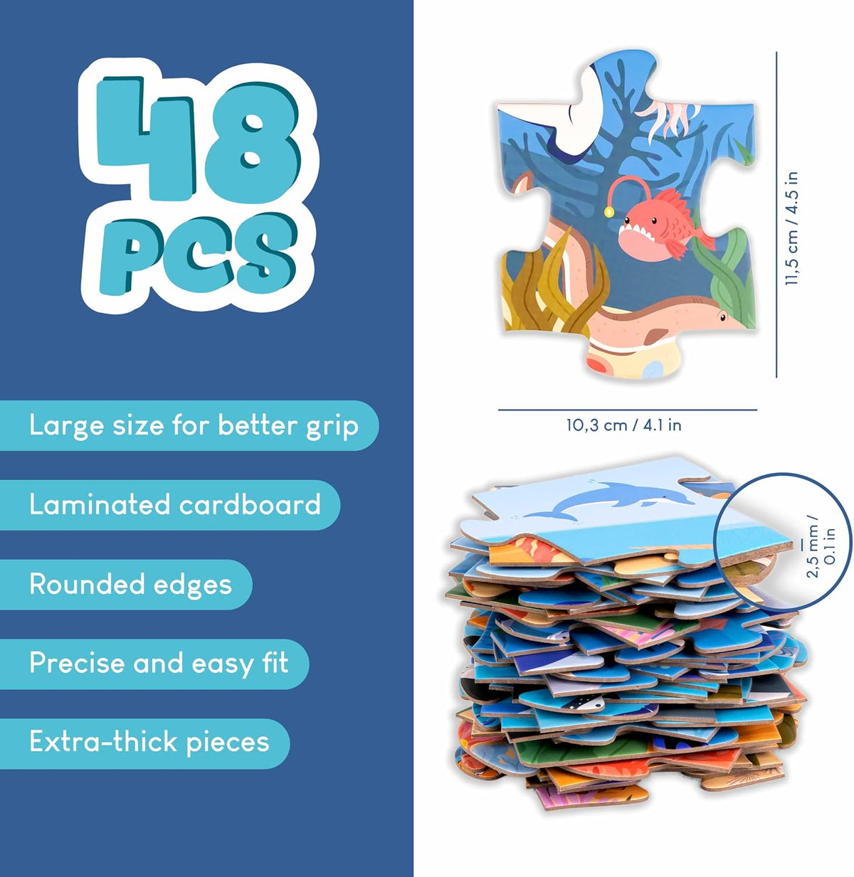 BONNYCO Giant Floor Puzzles for Kids of Jungle Animals with 48 Large - Ocean - image 3