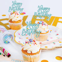 24 PCS Happy Birthday Cupcake Toppers Glitter Picks for Celebrating - Light Blue - image 4