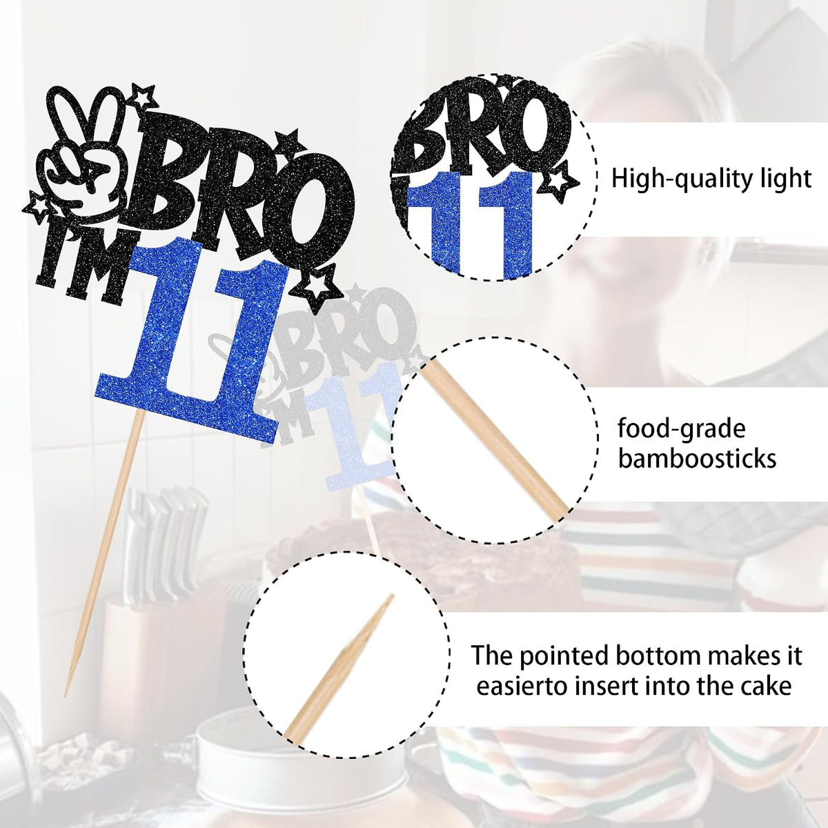 1 PCS Brother I'm 7 Cake Topper Glitter Star Happy 7th Birthday Cake - Blue 11th - image 3
