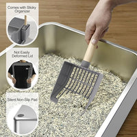 Sousia Stainless Steel Litter Box - Cat Litter Box Enclosure with Lid, High Side Large Cat Litter Tray Easy Cleaning Anti-Leakage with Litter Scoop and High Wall Sides Enclosure for Big Cats